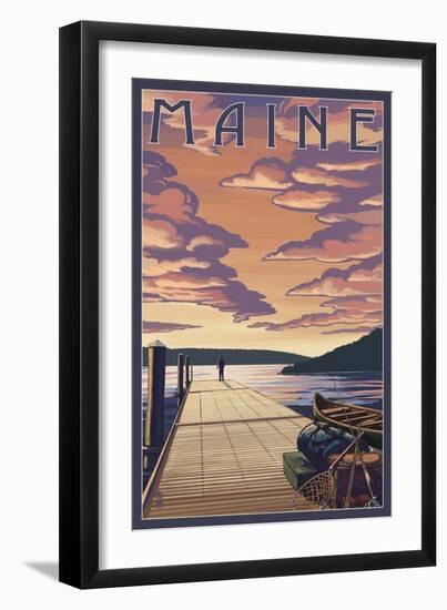 Maine - Dock Scene and Lake-Lantern Press-Framed Art Print