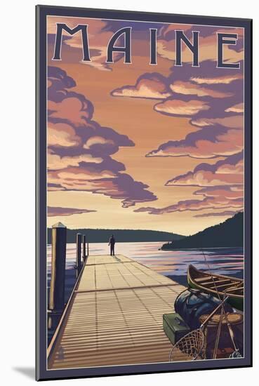 Maine - Dock Scene and Lake-Lantern Press-Mounted Art Print