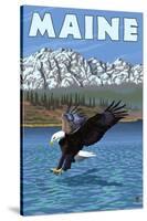 Maine - Eagle Fishing-Lantern Press-Stretched Canvas