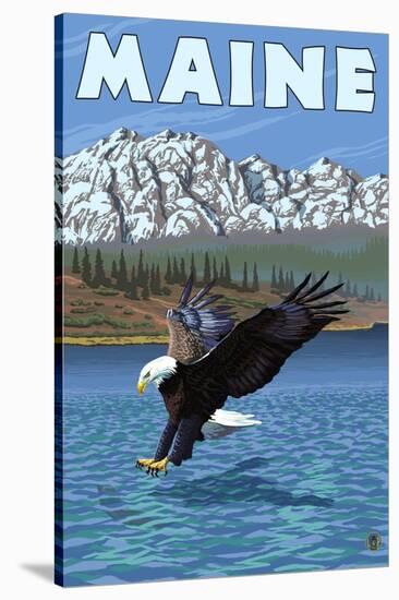 Maine - Eagle Fishing-Lantern Press-Stretched Canvas