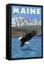 Maine - Eagle Fishing-Lantern Press-Framed Stretched Canvas