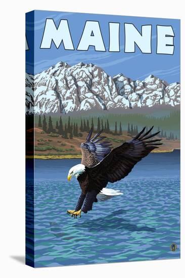Maine - Eagle Fishing-Lantern Press-Stretched Canvas