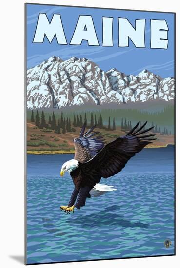 Maine - Eagle Fishing-Lantern Press-Mounted Art Print