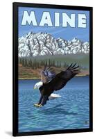 Maine - Eagle Fishing-Lantern Press-Framed Art Print