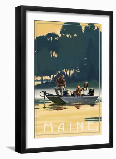 Maine - Fishermen in Boat-Lantern Press-Framed Art Print