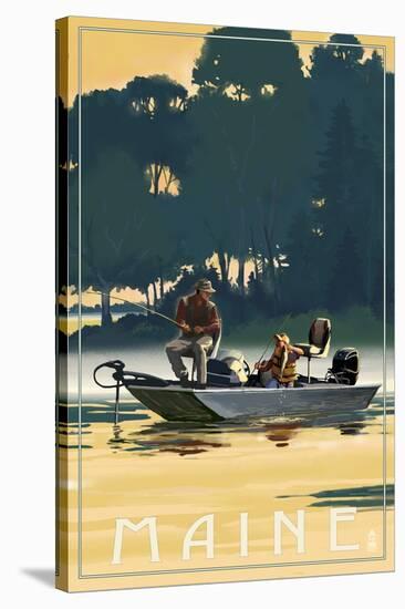 Maine - Fishermen in Boat-Lantern Press-Stretched Canvas