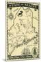 Maine, Highway Map of the Pine Tree State Scene-Lantern Press-Mounted Art Print