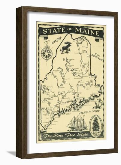 Maine, Highway Map of the Pine Tree State Scene-Lantern Press-Framed Art Print