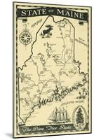 Maine, Highway Map of the Pine Tree State Scene-Lantern Press-Mounted Art Print