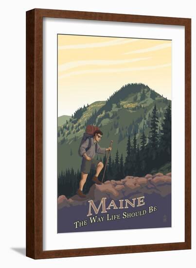 Maine - Hiking Scene - the Way Life Should Be-Lantern Press-Framed Art Print