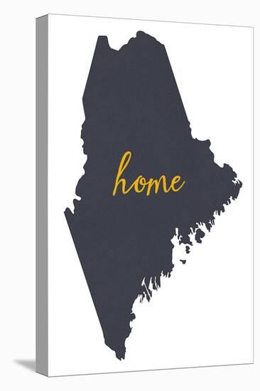 Maine - Home State- Gray on White-Lantern Press-Stretched Canvas