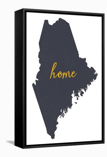 Maine - Home State- Gray on White-Lantern Press-Framed Stretched Canvas