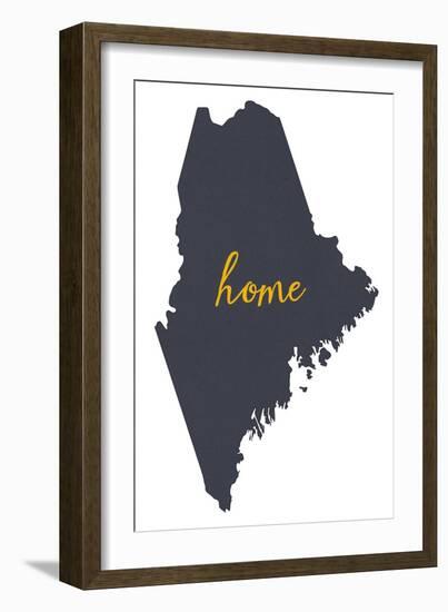 Maine - Home State- Gray on White-Lantern Press-Framed Art Print