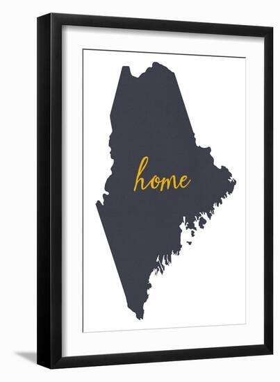 Maine - Home State- Gray on White-Lantern Press-Framed Art Print