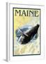 Maine - Humpback Whale and Nautical Chart-Lantern Press-Framed Art Print