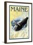 Maine - Humpback Whale and Nautical Chart-Lantern Press-Framed Art Print