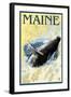 Maine - Humpback Whale and Nautical Chart-Lantern Press-Framed Art Print