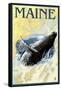 Maine - Humpback Whale and Nautical Chart-Lantern Press-Framed Stretched Canvas