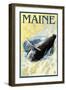 Maine - Humpback Whale and Nautical Chart-Lantern Press-Framed Art Print