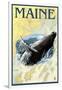 Maine - Humpback Whale and Nautical Chart-Lantern Press-Framed Art Print