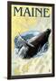 Maine - Humpback Whale and Nautical Chart-Lantern Press-Framed Art Print