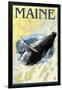 Maine - Humpback Whale and Nautical Chart-Lantern Press-Framed Art Print