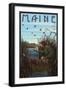 Maine - Hunter and Lake-Lantern Press-Framed Art Print