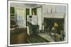 Maine - Interior View of a New England Homestead, Woman by the Fireplace-Lantern Press-Mounted Art Print