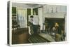 Maine - Interior View of a New England Homestead, Woman by the Fireplace-Lantern Press-Stretched Canvas