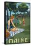 Maine - Lake and Picnic Scene-Lantern Press-Framed Stretched Canvas