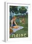 Maine - Lake and Picnic Scene-Lantern Press-Framed Art Print