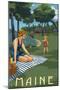 Maine - Lake and Picnic Scene-Lantern Press-Mounted Art Print