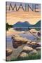 Maine - Lake Scene and Canoe-Lantern Press-Stretched Canvas