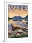 Maine - Lake Scene and Canoe-Lantern Press-Framed Art Print
