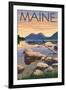 Maine - Lake Scene and Canoe-Lantern Press-Framed Art Print