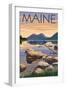 Maine - Lake Scene and Canoe-Lantern Press-Framed Art Print