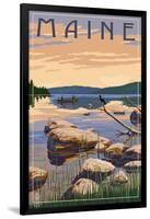 Maine - Lake Sunrise Scene-Lantern Press-Framed Art Print