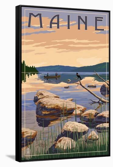 Maine - Lake Sunrise Scene-Lantern Press-Framed Stretched Canvas