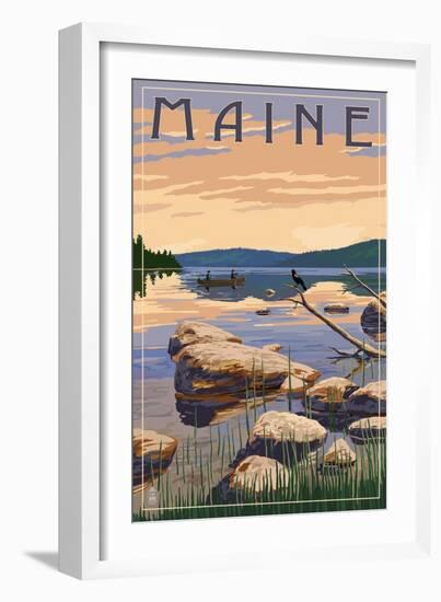 Maine - Lake Sunrise Scene-Lantern Press-Framed Art Print