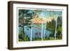 Maine, Lakeside View of Birch Trees-Lantern Press-Framed Art Print