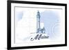 Maine - Lighthouse - Blue - Coastal Icon-Lantern Press-Framed Premium Giclee Print