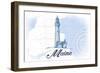 Maine - Lighthouse - Blue - Coastal Icon-Lantern Press-Framed Art Print