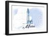 Maine - Lighthouse - Blue - Coastal Icon-Lantern Press-Framed Art Print