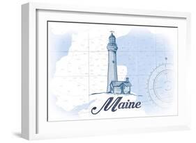 Maine - Lighthouse - Blue - Coastal Icon-Lantern Press-Framed Art Print