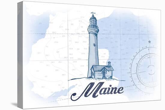 Maine - Lighthouse - Blue - Coastal Icon-Lantern Press-Stretched Canvas