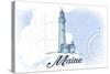 Maine - Lighthouse - Blue - Coastal Icon-Lantern Press-Stretched Canvas