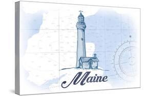 Maine - Lighthouse - Blue - Coastal Icon-Lantern Press-Stretched Canvas