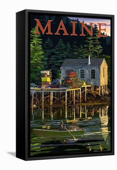 Maine - Lobster Shack-Lantern Press-Framed Stretched Canvas