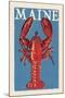 Maine - Lobster Woodblock-Lantern Press-Mounted Art Print