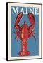 Maine - Lobster Woodblock-Lantern Press-Framed Stretched Canvas